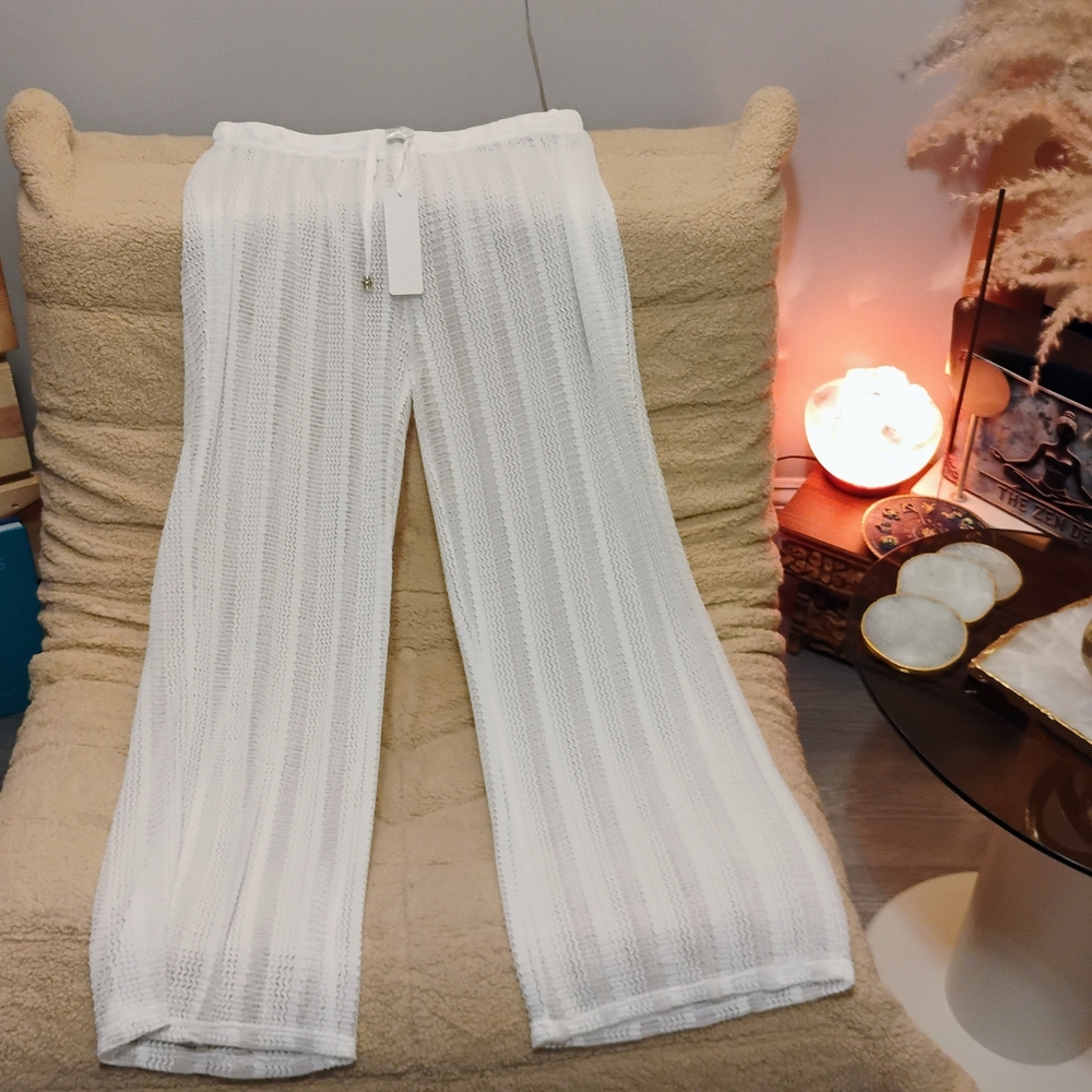 White Knit Wide-Leg Pants